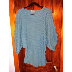 TWO ONE TWO NEW YORK Teal Batwing Pleated Knit Tunic Top Women's